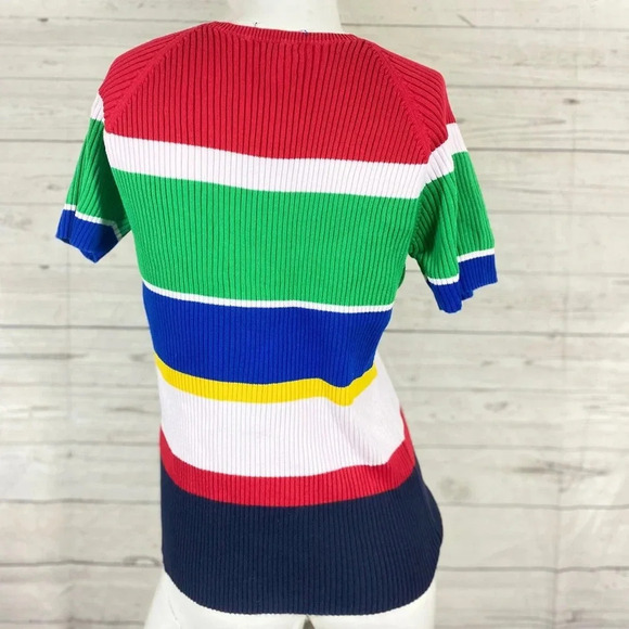 Vintage Tommy Hilfiger color block knit shirt top multicolor short sleeve cotton - Picture 4 of 7